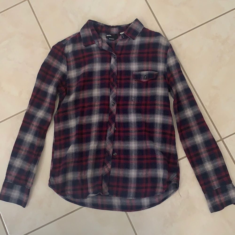 Cotton plaid long sleeve button up-boyfriend fit